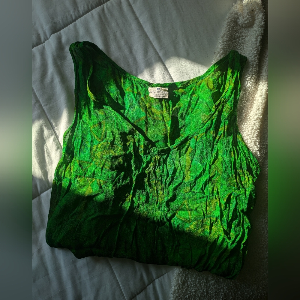 Silk Green Sleeveless Blouse